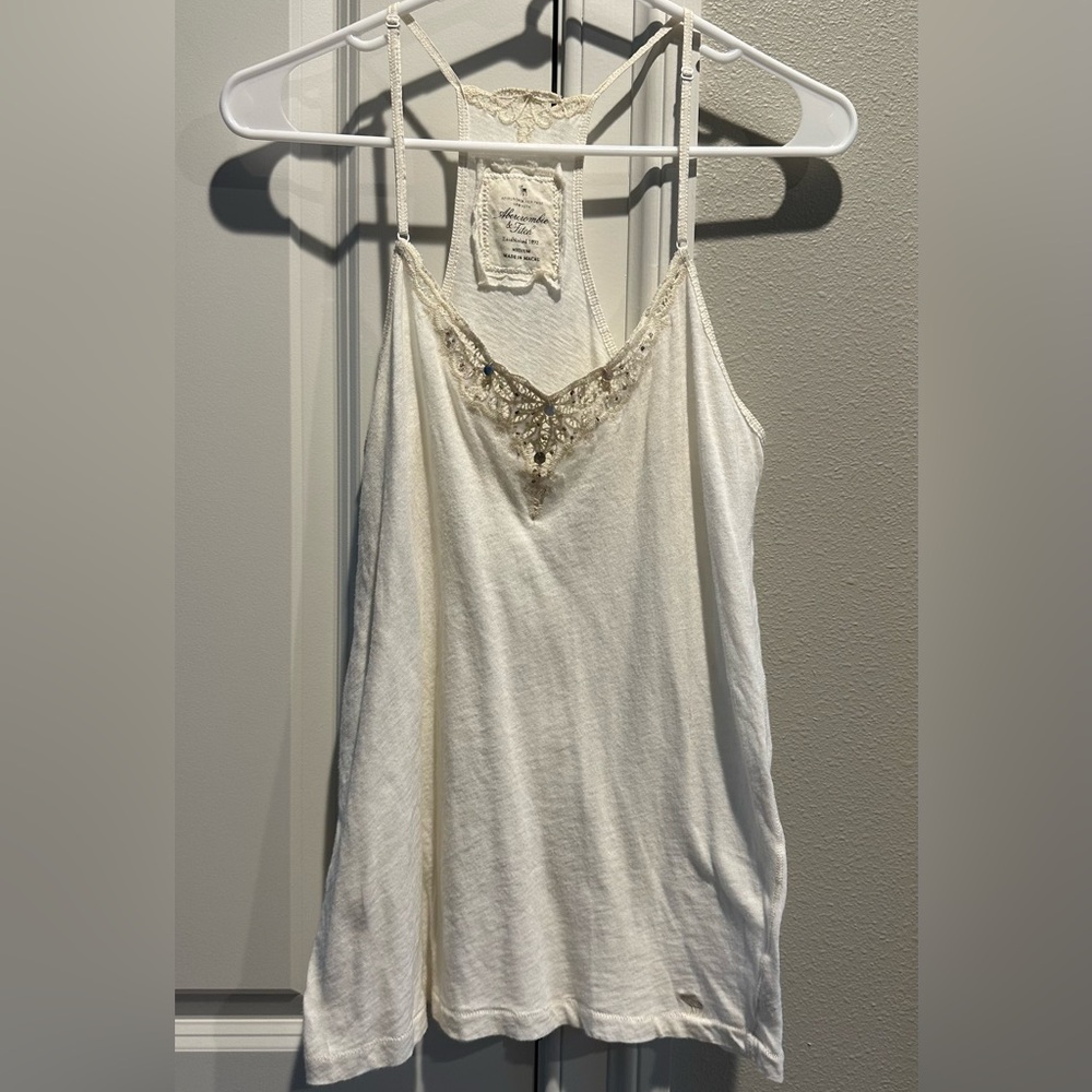 Abercrombie and Fitch Ivory Top with Cream Lace Trim